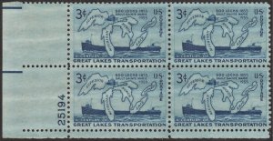 SC#1069 3¢ Soo Locks Plate Block: LL #25194 (1955) MNH