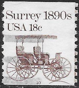 US 1907 Used - PNC Single - Plate 10 - Transportation Series - Surrey 1890s