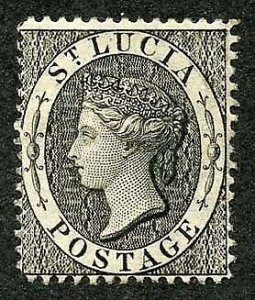 St Lucia SG15 1d Black Wmk Crown CC Perf 14 M/M Cat 50 pounds