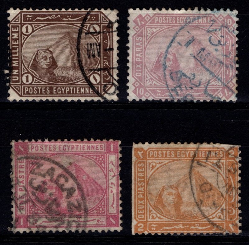 Egypt 1879 Pyramid & Sphinx, 5pa, 10pa, 1pi & 2pi [Used]