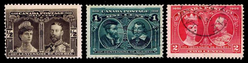 CANADA #96-98 QUEBEC TERCENTARY ISSUES OF 1908 - USED - F/VF - $12.50 (E#0383)