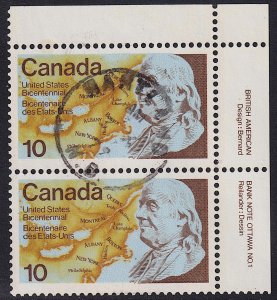 Canada - 1976 - Scott #691 - used corner pair - Franklin - HARTLAND N.B. pmk