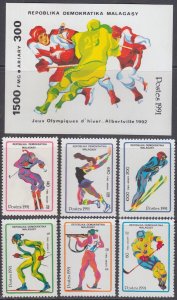 MALAGASY REPUBLIC Sc # 1037-44 CPL MNH SET of 6 + S/S ALBERTVILLE WINTER OLYMPIC