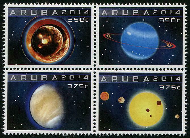 HERRICKSTAMP ARUBA Sc.# 439 Astronomy Block of 4 Diff. NH