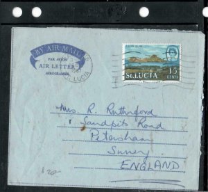 ST LUCIA COVER (PP0806B) 1967 QEII 15C ON FORMULA AEROGRAM TO ENGLAND 