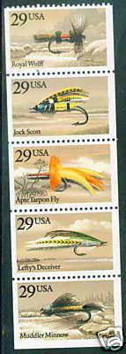 USA Scott 2545-2549 = 2549a MNH** Fishing Flies pane wo tab CV $10