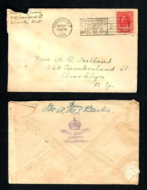 Ca4 2 Covers Natl. Exhibition Toronto 1915, Flag 1926, Back CROWN The Queens