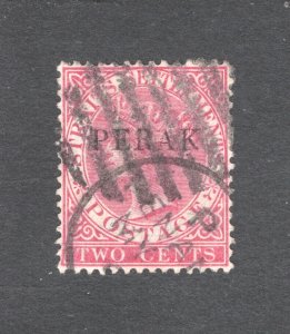 Malaya - Perak, Scott #10   VF, Used, 2 cent rose, CV $57.50 ......  4990004