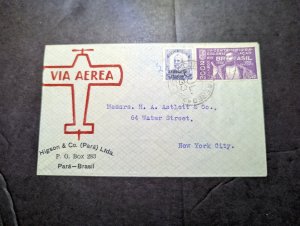 1933 Brazil Airmail Cover Para to New York NY USA H A Astlett and Co
