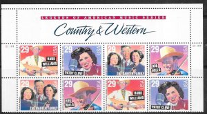 US#2771-2774a  .29c Country & Western Singers P/B of 8 (MNH) top label CV $6.50