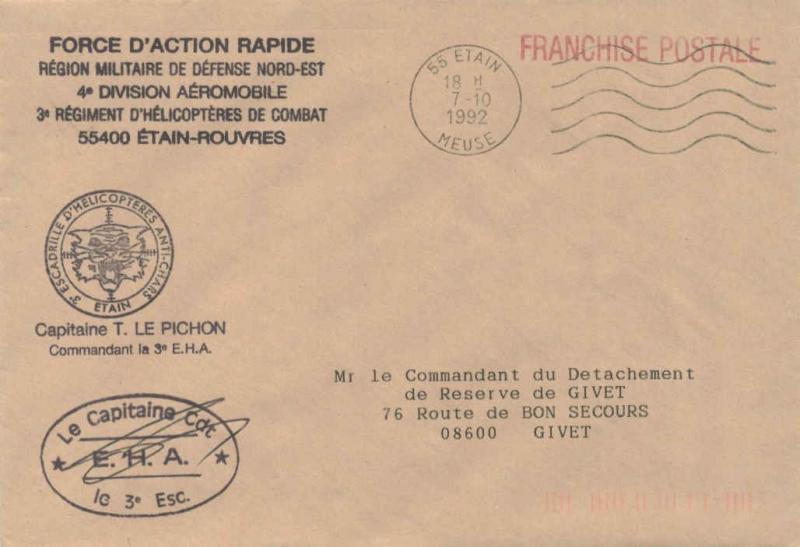 France Military Free Mail 1992 55 Etain, Meuse to Le Commandant de la Brigade...