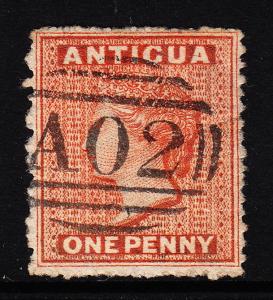 ANTIGUA — SCOTT 3 (SG 7b)— QV 1P — VERMILION — WMK 5 SIDEWAYS— USED— SCV $32.50+