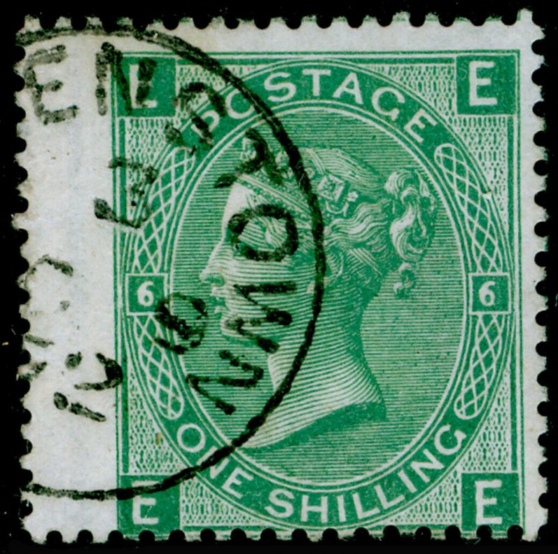 SG115, 1s green plate 6, FINE USED, CDS. Cat £70. EE