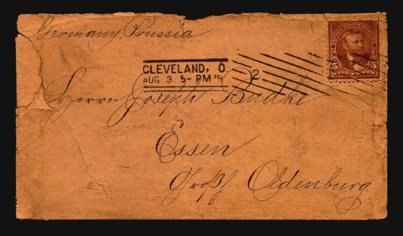 US 1890s Cover Cleveland to Germany / Edge Tearing - Z19167