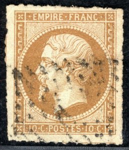 FRANCE CLASSIC Stamp NAPOLEON 10c Bistre *UNOFFICIAL ROULETTE* Used BLBLACK1