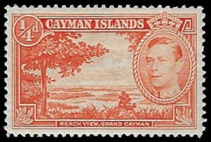 Cayman Island #100 Unused OG HR; 1/4p Beach View - Grand Cayman (1938)