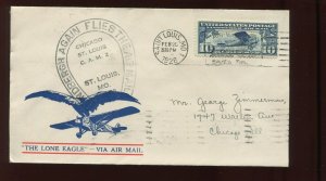 FEB 20 1928 CAM 2  LINDBERGH AIRMAIL  COVER ST LOUIS TO CHICAGO