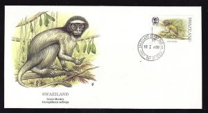 Flora & Fauna of the World #146c-stamp on FDC-Animals-Green Monkey-Swaziland-sin