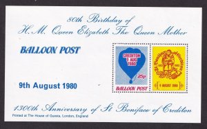 1980 GB BALLOON POST QUEEN MOTHER 80th BIRTHDAY & ANNIV. BONIFACE OF CREDITON 