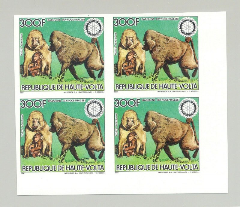 Upper Volta #658 Rotary, Baboons, Monkeys 1v Imperf Corner Block of 4