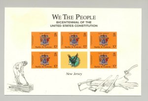 Turks & Caicos 1987 New Jersey M/S of 5 Unissued Imperf Chromalin Essay