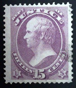 Scott #O31 - VF - 15c Purple - Webster - Official - Justice - Used  - Thin- 1873