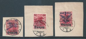 Danzig #C1-3 Used On Pieces Germania Issue Ovptd. With Planes, etc.