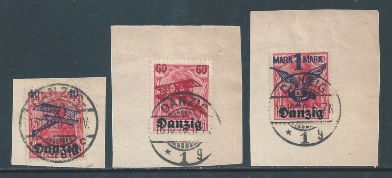 Danzig #C1-3 Used On Pieces Germania Issue Ovptd. With Planes, etc.