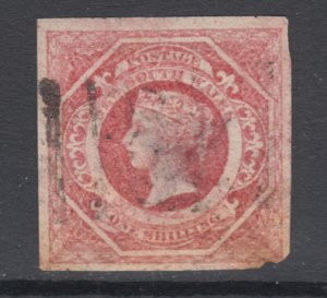 New South Wales Sc 31b used. 1854 1sh rose vermilion QV definitive, spacefiller