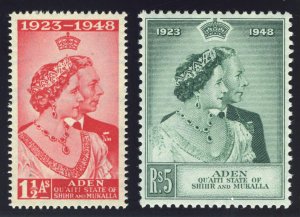 Aden - Qu'aiti 1949 KGVI Silver Wedding set complete MNH. SG 14-15. Sc 14-15.