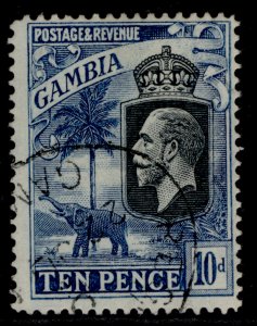 GAMBIA GV SG133, 10d blue, VERY FINE USED. Cat £25.