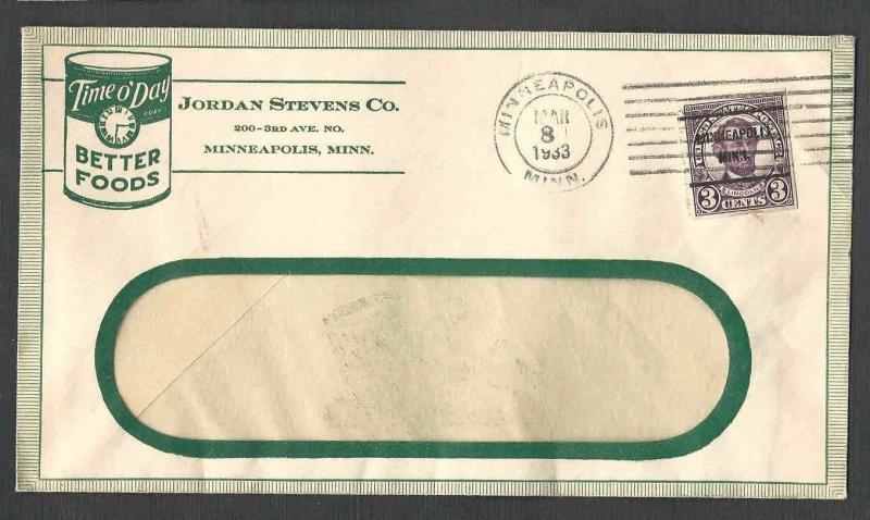 1933 COVER MINNEAPOLIS MN JORDAN STEVENS SELLS CANNED PEACHES, COFFEE SEE INFO