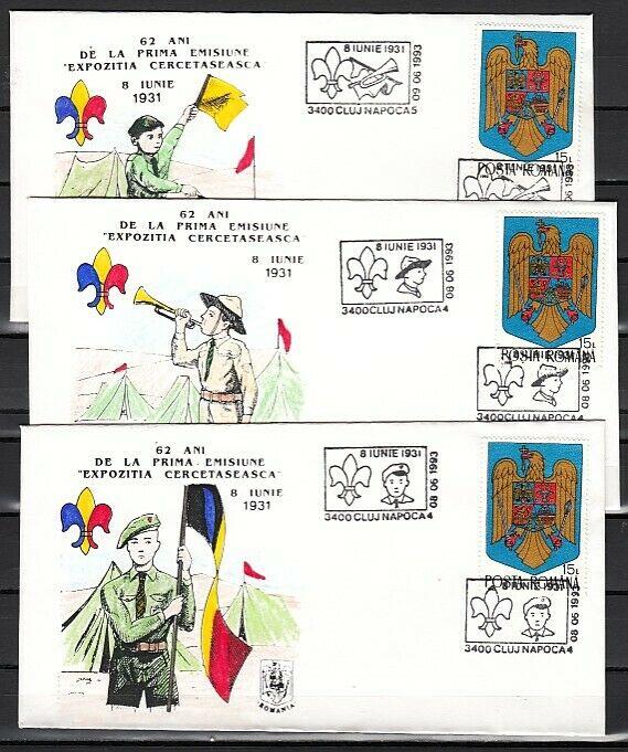 Romania, JUN/93. Scouts 62nd Anniv. Cancels on a Cachet Covers.