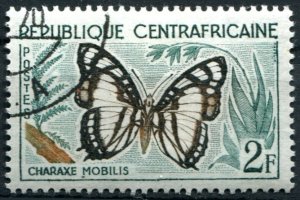 Central African Republic Sc#6 Used, 2fr dk grn & brn, Butterflies (1961) (1960)