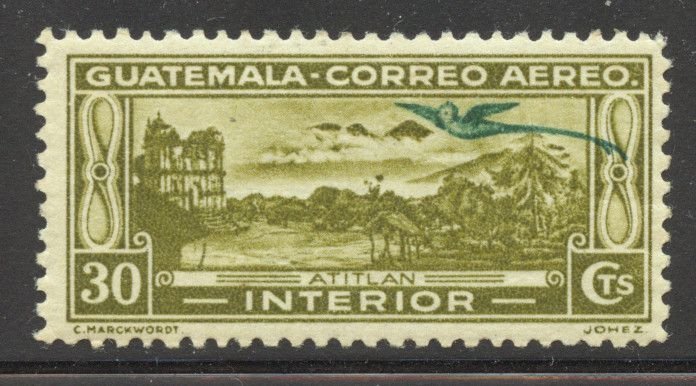 Guatemala Scott C41 MNHOG - 1935 30c View of Atitlan, Quetzal O/P - SCV $6.00