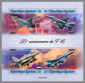 TOGO 2023 MNH 50th anniversary of the F-16 Airplanes M/S