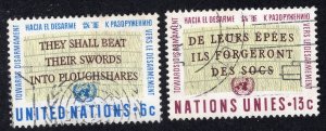 UN 1967 Set of 2 Quotation from Isaiah, Scott 177-178 used, value = 50c