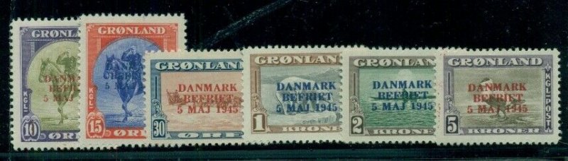 GREENLAND #22a-27a, Complete set, Wrong color ovpts, og, LH, VF, Scott $1,375.00