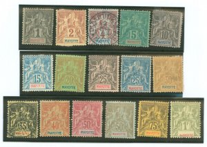 Mayotte #1-5/7/9-14/16-19 Unused Single