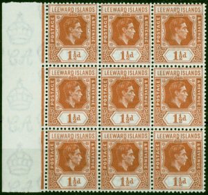 Leeward Islands 1938 1 1/2d Chestnut SG101 V.F MNH Block of 9