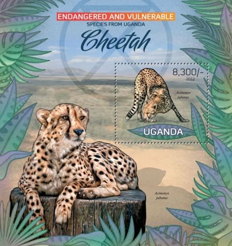 UGANDA 2012 SHEET CHEETAHS FELINES GUEPARDS WILD CATS WILDLIFE ugn12402b