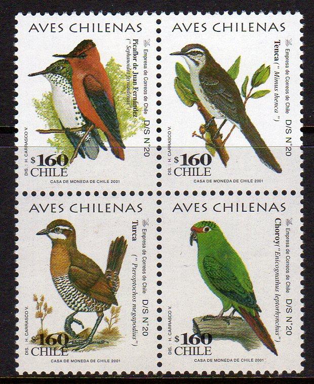 Chile 2001 Sc#1356  Birds of Chile Block of 4 MNH