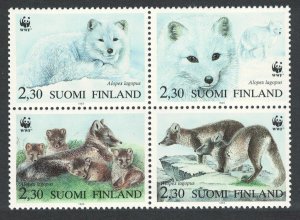 Finland WWF Arctic Fox 4v Block of 4 1993 MNH SC#907 a-d SG#1310-1313