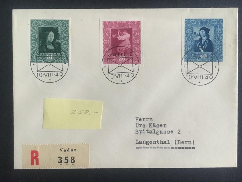 1949 Vaduz Lichtenstein cover to Langenthal Imperfs  # 238a b c