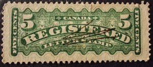 Canada. A used 5-cent postage stamp, first issued in 1875 to pay a fee...