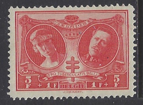 Belgium, Scott #B63; 5fr + 1fr Queen Elisabeth and King Albert, MLH