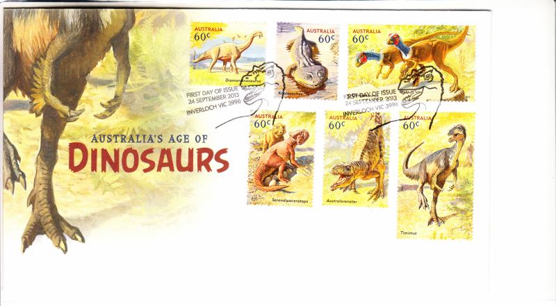 Australia 2013 FDC Scott #3986-#3991 Set of 6 60c Australia's Age of Dinosaurs