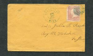 Postal History - Hillsdale MI 1864 Blue Double Ring Circul Grid #65 Cover B0225