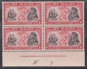 NEW ZEALAND 1940 Centenary 1d Captain Cook plate block MNH CP cat NZ$40.....K544