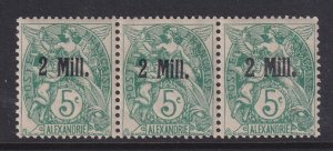 Alexandria (French Offices), Scott 31 (Yvert 35), MLH strip (center stamp thin)